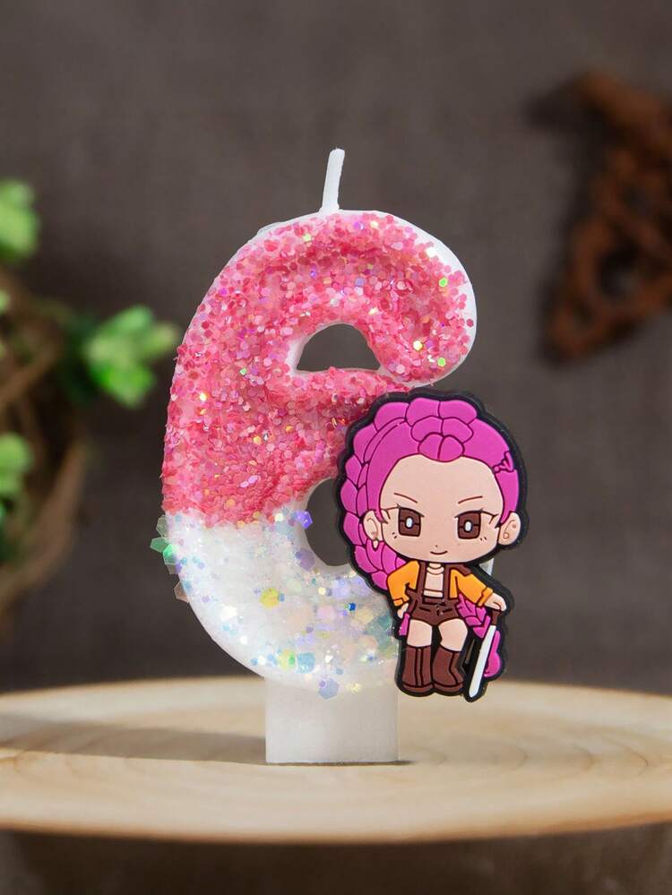 女巫猎人小队 Rumi 人物数字蜡烛 0-9 粉色渐变闪光人物生日蛋糕装饰，适合女性里程碑 Y2K 闪亮动漫爱好者派对装饰，美观甜品桌装饰拍照道具 - 彩色 - 查看 13