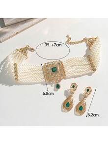 Herseygold 1 Set Of Faux Pearl Necklace And Earring Set, Moroccan Plated Gold Bridal Jewelry Set - Multicolor - View 7