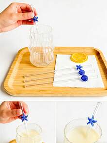 2/4 Peças Canudo de Vidro Decorado com Encantos de Estrela do Mar/Concha, Conjunto de Talheres de Canudos de Vidro Reutilizáveis e Dobráveis, Acessórios de Cozinha, Copos de Água, Decoração de Canudos, Smoothies, Leite, Chá, Suco, Drinques, Bebidas Frias, Volta às Aulas, Suprimentos para Despedida de Solteira, Casamento, Viagem, Presente Engraçado para Namorada/Namorado, Temporada de Formatura e Suprimentos para Festa. Presentes de Páscoa, Verão - Visão 5