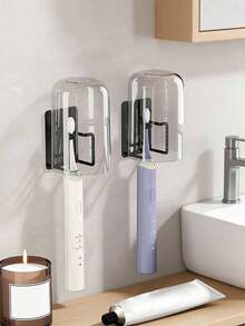 حامل فرشاة الأسنان للتركيب على الحائط، بدون الحاجة إلى الحفر، يتضمن رف لتخزين الحلاقة، مثالي لتنظيم فرش الأسنان، مناسب للحمامات والمركبات الترفيهية، يتميز برفوف - متعدد الألوان - مشاهدة 4