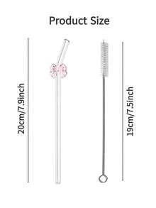 2Pcs Cute Cartoon Glass Drinking Straws With Large Bow/Bowknot Stuff,Reusable Bent Clear Glass Straws Cutlery Set,For Kitchen Accessories,Water Cup,Straw Topper,Smoothies, Milk Tea, Juice, Cocktails, Cold Drinks,Bar,Back-To-School,Hen Party Supplies,Wedding,Travel,Funny Gift For Girlfriend/Boyfriend,Graduation Season,And Party Supplies.Easter Gifts,Summer,Holiday Travel Essentia. - View 3