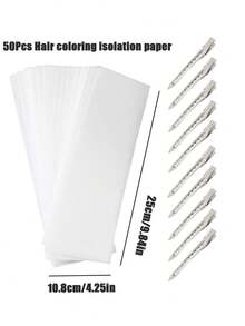 50张烫发纸/100张染发隔离纸，10个鳄鱼夹，专业美发沙龙套装 - 白色 - 查看 5