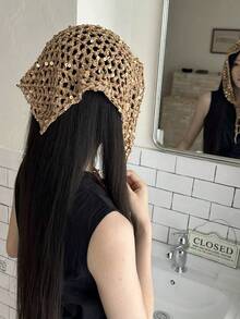 亮片性感女士三角围巾，多功能头巾，适合街头、波西米亚、复古、时尚、沙漠、Y2K、日常、节日派对、活动、海滩度假、假日女孩礼物、夏季女士头巾沙滩发带 - 卡其色 - 查看 7