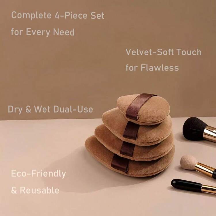4pcs Chocolate Triangle Powder Puffs, 4 Different Sizes Oval Makeup Sponges, Suitable For Loose Powder, Mineral Powder, Body Powder, Foundation (12pcs/Set) - Multicolor - View 6