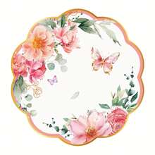 20 pièces/40 pièces/60 pièces, Serviettes en papier imprimées de fleurs et de papillons, Serviettes en papier rose à 2 épaisseurs avec bord festonné doré - Serviettes de cocktail à motifs aquarelle de roses et de pivoines avec design de papillons pour mariage, enterrement de vie de jeune fille et fête de jardin, Serviettes jetables de printemps romantique de jardin - Voir 2