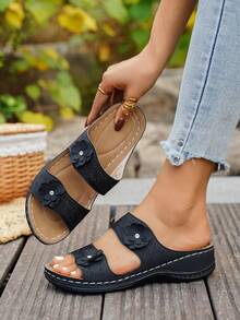 Women's Platform Wedge Sandals, Fashion Shoes - Black - View 2