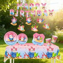 58Pcs Axolotl Birthday Party Supplies Include Happy Birthday Banner-Balloons-Cake Topper-Cupcake Toppers-Tableware For Axolotl Party Decorations - View 1