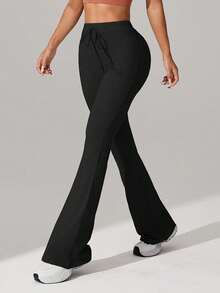 High Waist Flare Pants, Butt Lifting Seamless Yoga Pants, Wide Leg Trousers For Women Spring Black - Black - View 2