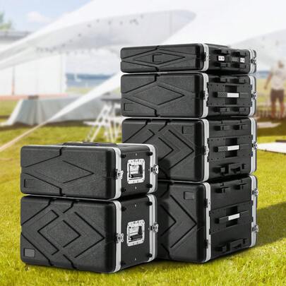 6U Rack Case, Standard 19 In Depth, Server Rack Cabinet With ABS Construction Wheels Heavy-Duty Twist Butterfly Latches, Detachable Front & Back Panels, For Amps, Mixers, Microphone Receivers