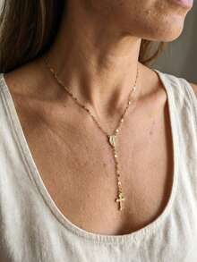 1件复古时尚宗教十字架吊坠长链项链，适合女性日常通勤、约会、购物、派对等场合佩戴。 - 金十字架 - 查看 2