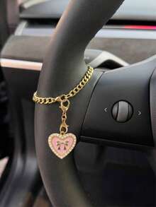 1件优雅可爱心形蝴蝶结方向盘装饰链，锌合金汽车挂件，甜美汽车配件，女士礼物，母亲节礼物，汽车内饰装饰 - 多色 - 查看 10