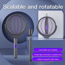 YTWO Extendable & Rotatable Electric Mosquito Swatter, Wall-Mounted Rechargeable Mosquito Killer With Lithium Battery, Extended Handle/Rotatable Net For Wider Coverage, Automatic Mosquito Attraction & Fast Killing, Seamless Wall-Mounted Net, Foldable Swatter Head - Multicolor - View 3