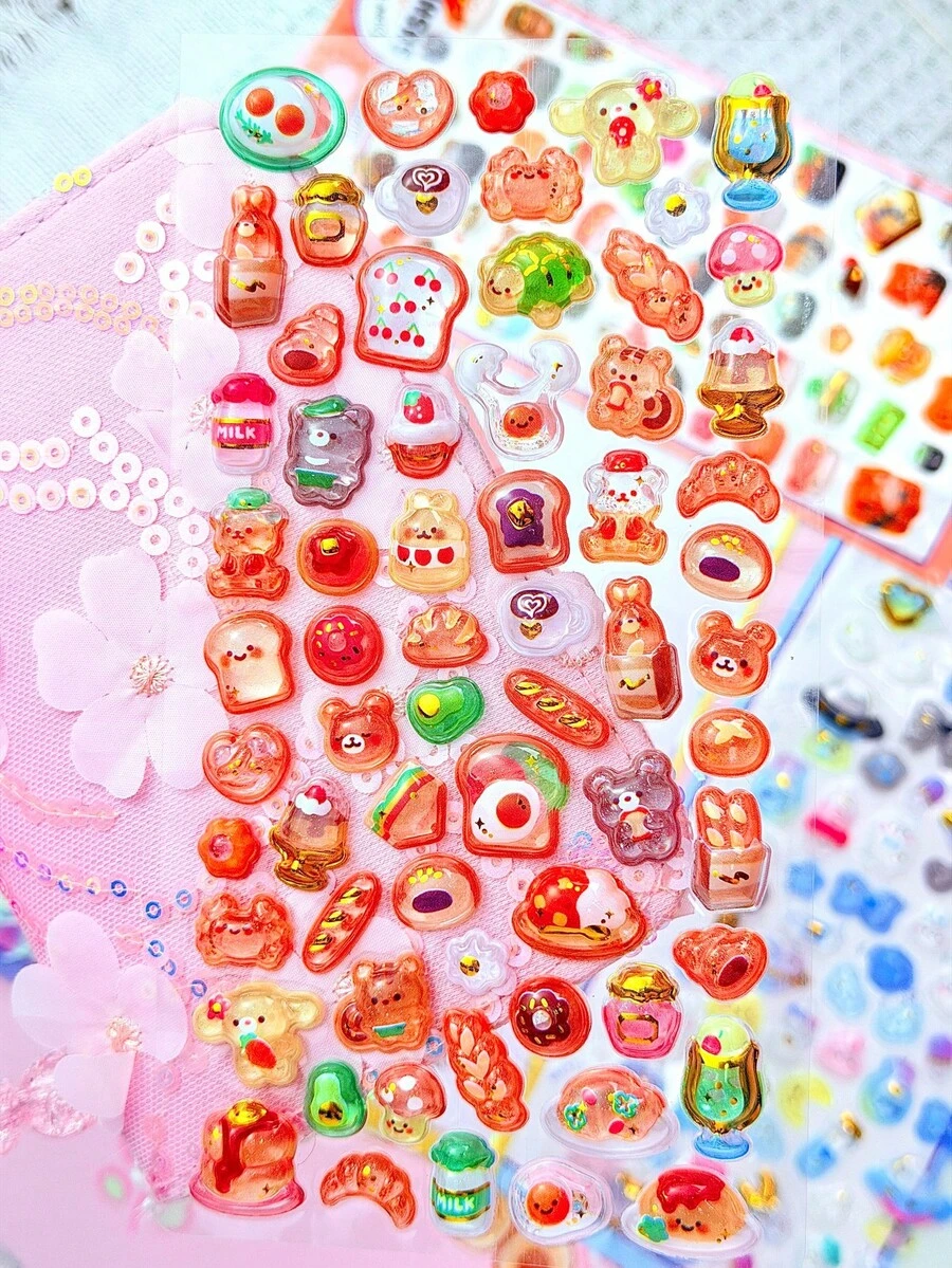 Pegatinas divertidas con relieve de dibujos animados japoneses, pegatinas decorativas de cristal y diamante para niños, pegatinas 3D, pegatinas 3D lindas para niños - Multicolor - Ver 1