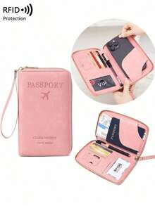CHARM INFINITE Travel Passport Wallet RFID Blocking Creative Design Zipper Closure Multiple Card Slots Wrist Strap For Airplane Tickets Credit Cards Travel Organizer Beach Vacation Summer Gift - 綠色 - 查看 1