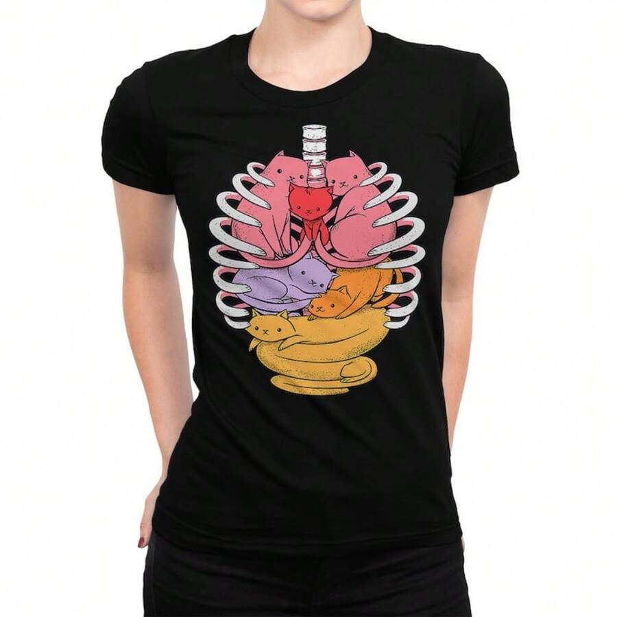 Anatomy Cats Art T-Shirt, Men's Women's Sizes - 黑色 - 查看 1