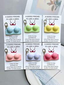 1/6件装趣味胸罩钥匙扣，内含“好朋友就像胸罩”口袋拥抱卡，树脂材质，独特鼓励卡，全年以有趣积极的方式传递快乐——生日、毕业、返校，以及送给闺蜜的独特鼓励卡——独一无二的礼物 - 彩色 - 查看 13