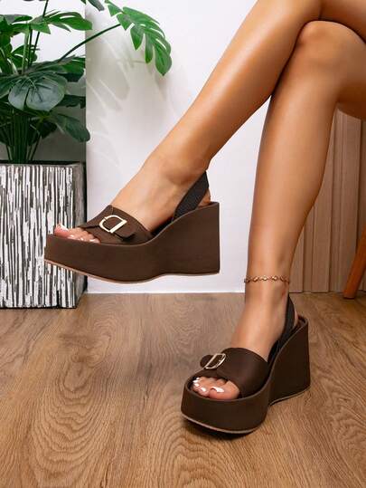 Sandal thể thao nữ trong suốt mũi hở với khóa cài trang trí và quai điều chỉnh, đế chống trượt - Giày đi biển đa năng phù hợp mọi mùa, thích hợp cho kỳ nghỉ, công sở và trang phục thường ngày, sandal đế xuồng đa chức năng | Giày màu trung tính | Sandal cao gót đế xuồng chống thấm nước