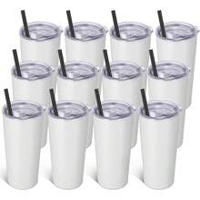 20oz Tumbler Bulk With Lid And Straw 6 Pack, Stainless Steel Vacuum Insulated, Double Wall Coffee Cup Travel Mug, White, Tumblers 2025 - 白色 - 查看 1