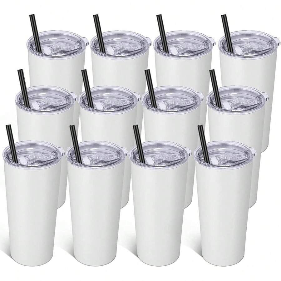 20oz Tumbler Bulk With Lid And Straw 6 Pack, Stainless Steel Vacuum Insulated, Double Wall Coffee Cup Travel Mug, White, Tumblers 2025 - 白色 - 查看 1