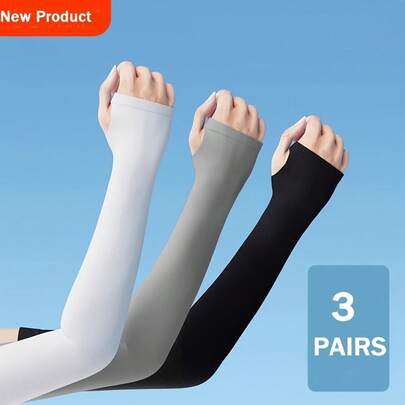 3 Pairs Summer Arm Sleeves - Lightweight Breathable Ice Silk Fiber Material, Outdoor Sports & Casual Wear Elastic Sleeve Covers, White/Gray/Black, Seamless Design, Comfortable Fit, Beige, Cool, Sports Sleeves Suitable For Running, Fishing, Cycling | Durable Textile Material, Colorful Patterns, Hand Washable, Sportswear | Patterned Sleeves | Knitted Texture