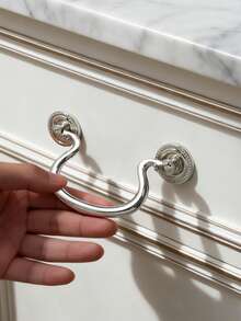 欧式黄铜把手，钛银色橱柜门抽屉把手，法式把手，弧形双孔餐边柜双孔把手 - pvd鎳 - 查看 5