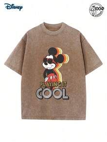 Disney Officially Official Licensed   Mouse "Playing It Cool" Vintage Washed 230g  Shirt T-Shirt Unisex - 棕色 - 查看 1