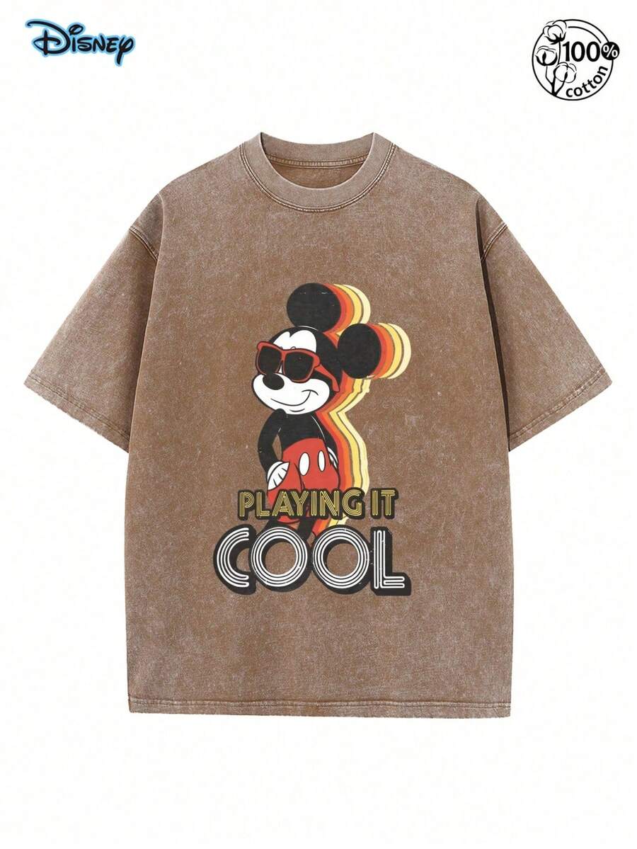 Disney Officially Official Licensed   Mouse "Playing It Cool" Vintage Washed 230g  Shirt T-Shirt Unisex - 棕色 - 查看 1