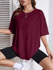 Kaos Wanita Ukuran Besar, Kaos Kasual, Atasan Olahraga, Pakaian Gym Musim Panas, Potongan Longgar, Lengan Pendek, Grafis, Dasar, Y2K 2026, Olahraga - Burgundy - View 4
