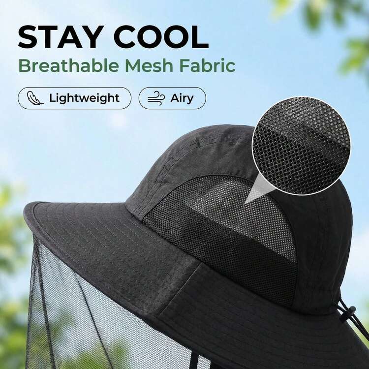 Mesh Face Mask Hat, Mosquito & UV Protection, Unisex Outdoor Fishing Sun Hat With Large Brim - Sun Hat - View 4
