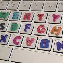 Anime-Themed Scratch-Resistant PVC Keyboard Stickers - Glossy Keycaps, Including A-Z Letters And Numbers, In Teal/Coral/Pink/Purple/Yellow/Green, Irregular QWERTY Layout, Suitable For Laptops, PCs, And Computers (Removes Without Residue) - Xem 5
