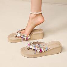 Dép xăng đan nữ mùa hè họa tiết vỏ sò và sinh vật biển phong cách Bohemian, dép xỏ ngón. - Màu tím - Xem 6