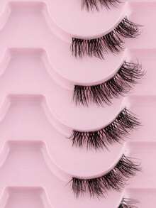 10 Pairs Transparent Fiber Criss-Cross Fluffy Curly Half-Strip False Eyelashes, 3D Faux Mink Handmade 7-10mm Lengthening Lashes, Suitable For Women Makeup And Parties - Black - View 4