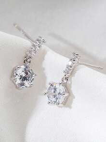 1 Pair Fashion Minimalist Full Rhinestone Pave Stud Earrings, Niche Premium Sparkling Zirconia Ear Studs Earrings Jewelry For Women - Silver - View 8
