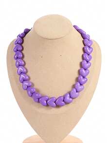 1pc Bohemian Style Acrylic Geometric Plastic Resin Heart-Shaped Knotted Beaded Necklace, Suitable For Holidays And Daily Wear - Heart Bead Necklace - View 21