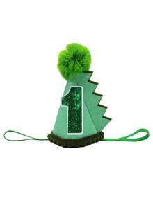 Handmade Felt Cartoon Dinosaur Green Birthday Hat, Birthday Costume Headwear, Handpasted 1-9 Number Birthday Party Hat - Green - View 15
