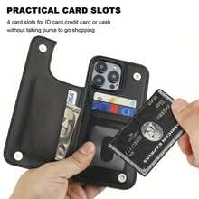 Fashion Pattern Cardholder Phone Cases Compatible With IPhone17 Pro Max, 16 Pro Max, 15 Pro Max, 14 Pro Max, 13 Pro, 12 Pro, Galaxy S25 Ultra, S24, S23, S22 Features Card Slots And Multiple Functionalities To Hold Credit Cards, Debit Cards, And Transit Cards Full-Coverage Back Cover Protective Case - màu nâu - Xem 3