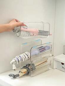 1/2 piezas Estante de almacenamiento de escritorio transparente de acrílico, adecuado para el tocador del baño para guardar secador de pelo, rizador, herramientas de belleza - Multicolor - Ver 5