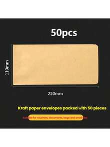 50个复古简约牛皮纸信封，适用于钞票、文件、收据、信件、贺卡、邀请函、生日卡、邮寄和运输等多种用途。两种尺寸：22*11厘米/17.5*12.5厘米 - 牛皮色 - 查看 3