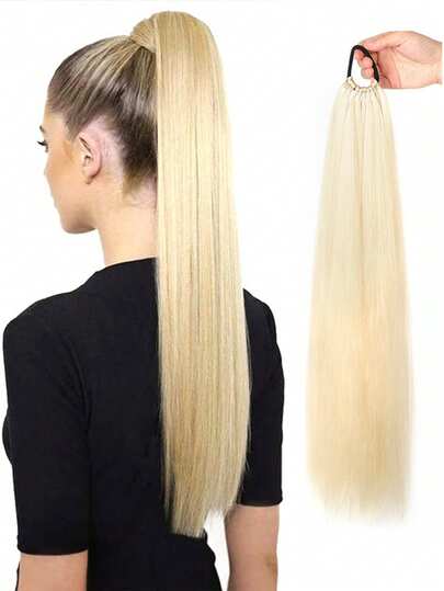 Dây buộc tóc đuôi ngựa thẳng bện dài 24 inch, làm từ sợi polyester, có nhiều màu sắc. Thích hợp cho phụ nữ sử dụng trong mọi mùa, cũng có thể dùng làm phụ kiện hàng ngày. Phụ kiện tóc mùa hè, băng đô đi biển, băng đô du lịch.