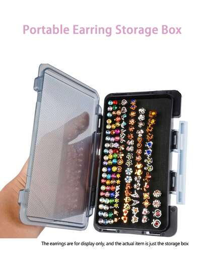 Caja de almacenamiento portátil para pendientes, soporte transparente para pendientes, caja de joyería minimalista y elegante, organizador de pendientes con agujeros de espuma para pendientes de botón y colgantes, estuche expositor de joyas