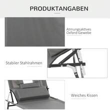 Sun Lounger With Face Opening And Cushion, Foldable, Water-Repellent Cover, Metal Frame, Dark Grey. - Dark Gray - View 2