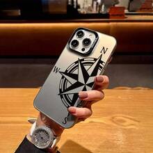 Travel 1pc Black Compass Design Minimalist Full Coverage TPU Shockproof Phone Case Compatible With Apple 17, 16, 15, 14, 13, 12, 11 Pro Max, Air - Multicolor - View 2