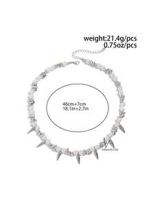 1pc Fashionable Punk Metal Rivet & Bead Necklace, Faux Pearl Choker, Casual Daily Wear For Men, Versatile Jewelry, Ideal Holiday Or Birthday Gift - Silver - View 5