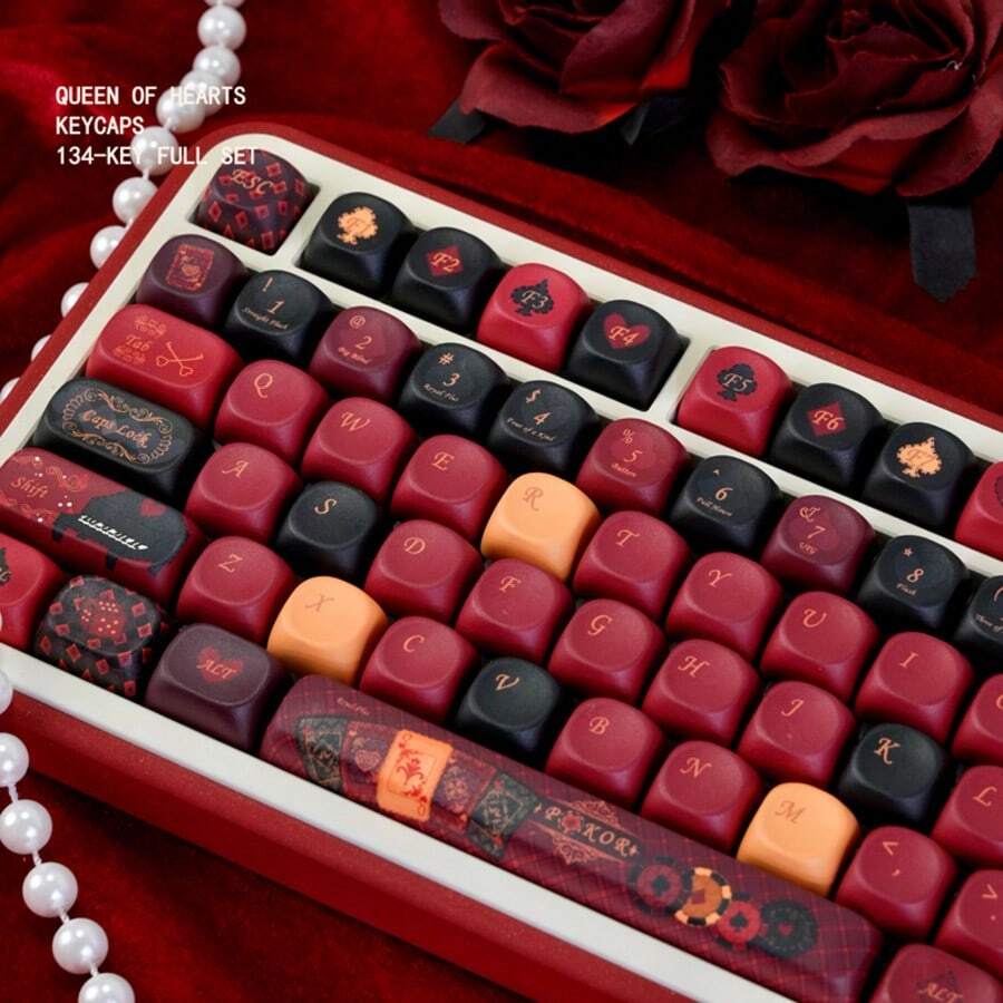 Teclas de teclado Reina Roja, Teclas de alta calidad MOA de cinco lados con tinte sublimado en PBT compatibles con teclados mecánicos - Ver 1