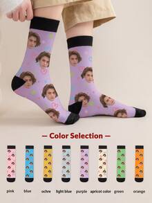 1 Đôi tất dài đến bắp chân in chữ và ảnh theo yêu cầu, tất in chữ "Người cha tuyệt vời nhất" và ảnh chàng trai đẹp trai, tất đôi dài đến bắp chân in hình ảnh độc đáo, thích hợp làm quà tặng Ngày của Cha, sinh nhật và các dịp khác. - Nhiều màu - Xem 6