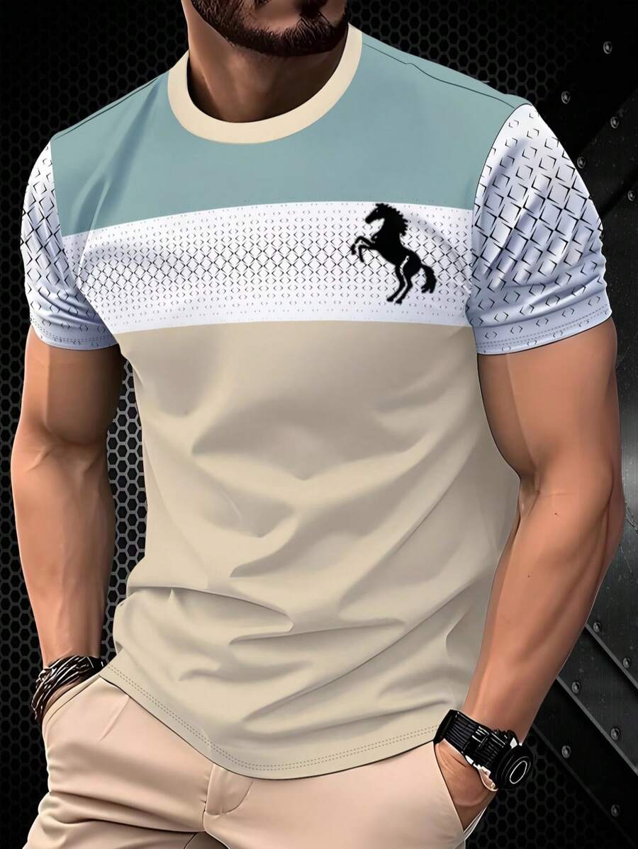 Korean Style American Streetwear Men's Mixed Color Casual Short Sleeve Shirt With Printed T-Shirt, Breathable Fabric For Comfortable Wear - Multicolor - View 1