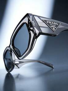 Prada Men's Large Square Frame, Black Acetate Frame, Luxurious Designer Style, Perfect For Summer Beach And Street Fashion. - Black - View 2