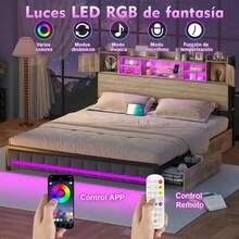 Cabecera De Cama Full Con Luces Led Y Salidas 140*15*109cm,Almacenamiento 3 Niveles + diseño multifuncional,Ideal para Dormitorios - Negro - Ver 4