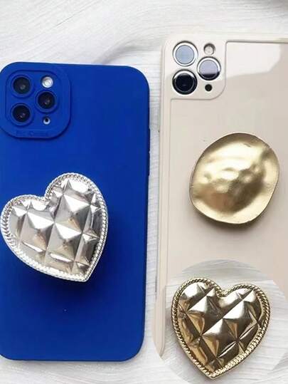 1 件装金银心形金币造型手机气囊支架 - 创意懒人桌面手机支架。手机配件。