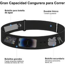 Cangurera para Correr con Botella de Agua 330ml - 2 Tallas Ajustables Cangurera Deportiva, Impermeable Riñonera para Correr, Gimnasio, Senderismo (S/M(Cintura 60-80cm), Negro),43462462 - Blanco y Negro - Ver 5